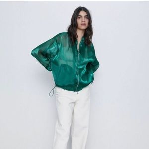 Zara Green Sheer Bomber Jacket